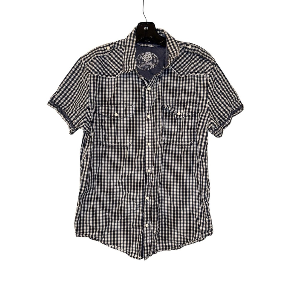 Express Valour Nobility‎ Mens Short sleeve Blue Gingham check Pearl snap Western